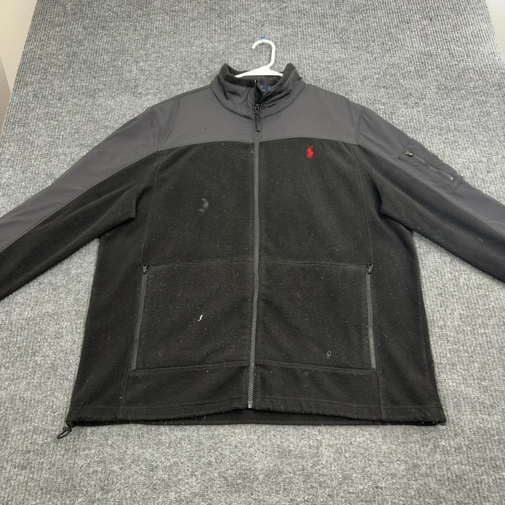 Polo Ralph Lauren Jacket Mens XL Black Polyester Nylon Full Zip Mock Neck Style‎